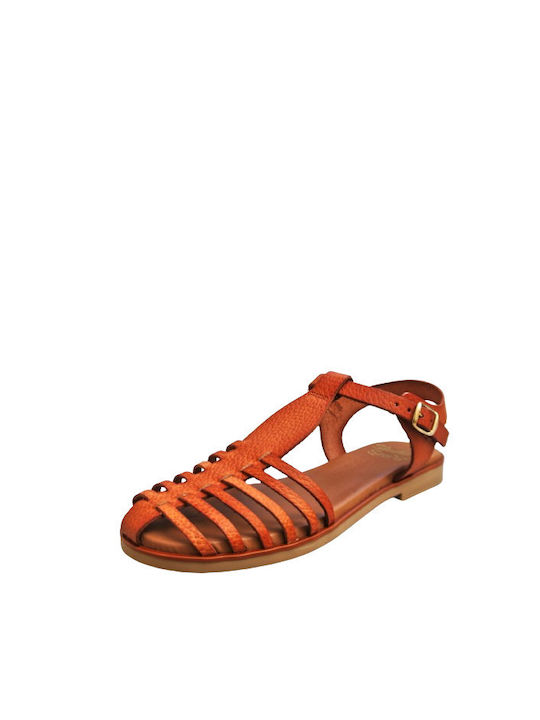 Studio Leder Damen Flache Sandalen Anatomisch in Tabac Braun Farbe