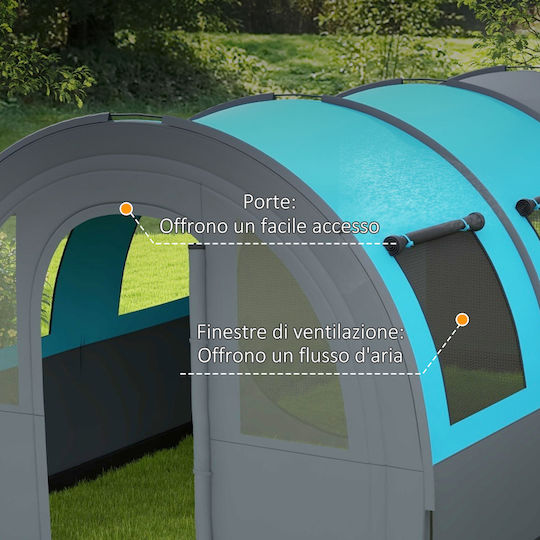 Outsunny Σκηνή Camping Τούνελ Γκρι 4 Εποχών για 5 Άτομα 480x260x200εκ.