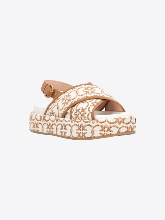 Pinko Damen Flache Sandalen Flatforms in Braun Farbe