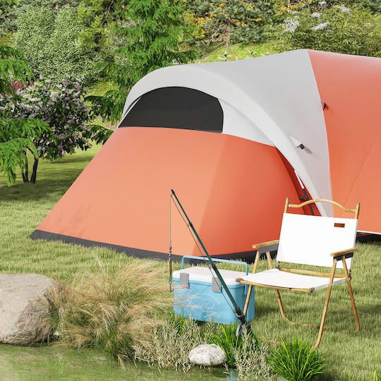Outsunny Campingzelt Tunnel Orange 4 Jahreszeiten für 6 Personen 550x300x198cm