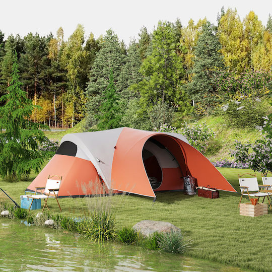 Outsunny Campingzelt Tunnel Orange 4 Jahreszeiten für 6 Personen 550x300x198cm