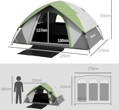Outsunny Σκηνή Camping Γκρι 4 Εποχών για 3 Άτομα 270x210x150εκ.