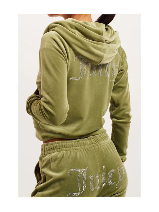 Juicy Couture Women's Hooded Velvet Cardigan GREEN