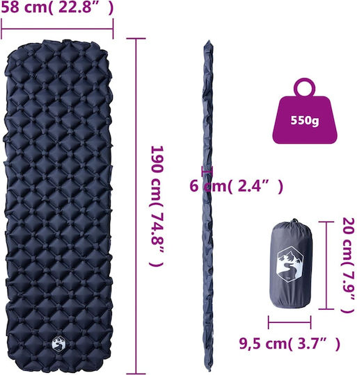 vidaXL Единично Подложка за къмпинг 190x58см С дебелина 6см в Сив цвят
