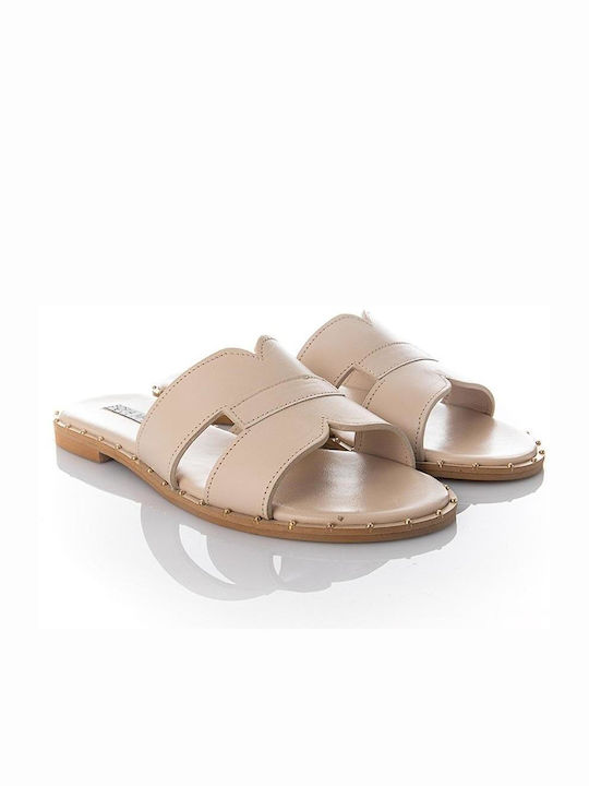 Sofia Manta Leather Women's Flat Sandals in Ecru Color