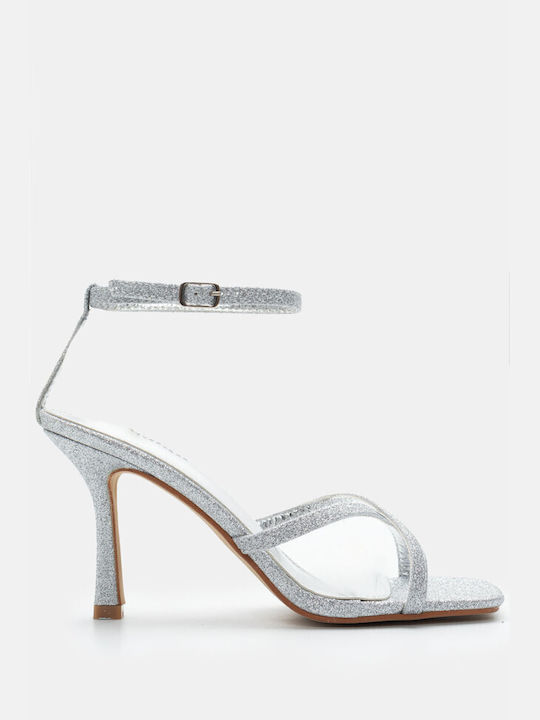 Luigi Women's Sandals with Ankle Strap Silver with High Heel