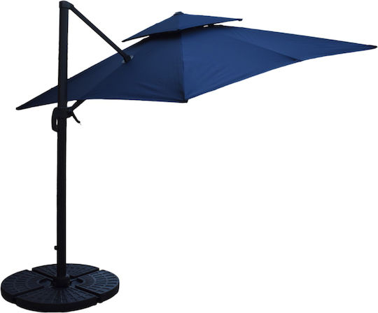Professionelle Hängende Quadratische Garten- und Terrassen-Sonnenschirm Aluminium Blau 3x3m