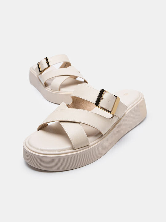 Women's Flat Sandals Flatforms in Beige Color