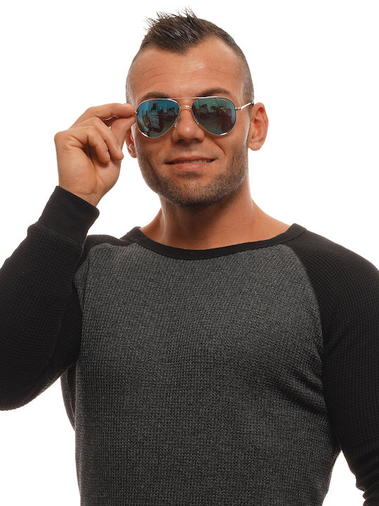 Polaroid Sunglasses with Silver Metal Frame and Blue Mirror Lens PLD6012/N J5G/JY