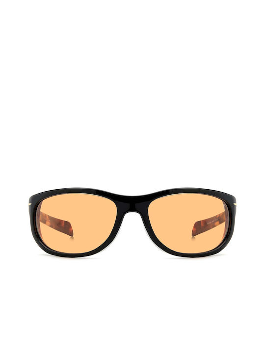 David Beckham Men's Sunglasses with Black Plastic Frame and Orange Gradient Lens DB 7117/S WR7/W7