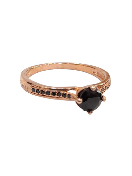 Women's silver ONE gold plated ring with black cubic zirconia RN-R6416