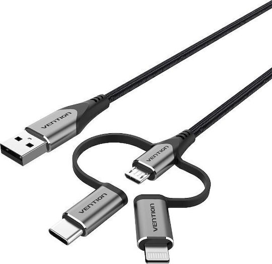 Vention Cablu Braided USB La Micro USB / Type-C / Lightning 2A Gri 1m