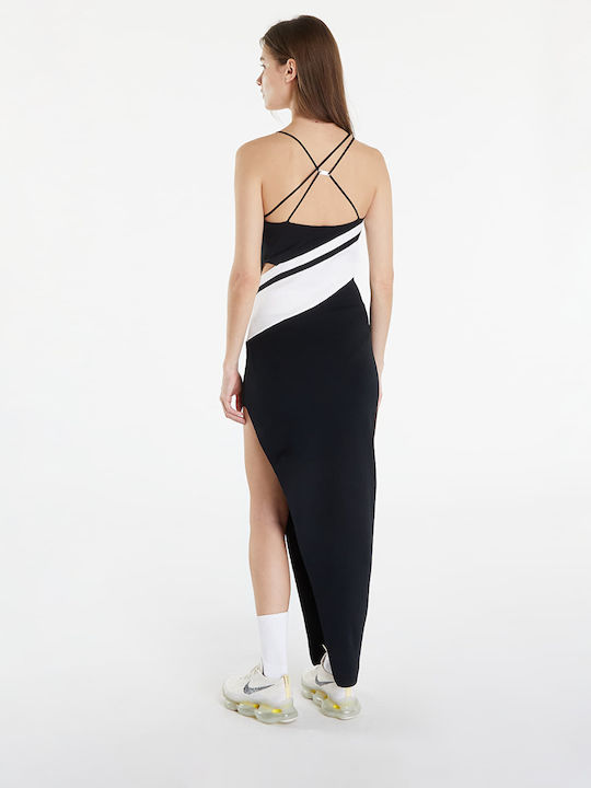 Sportswear Summer Maxi Knitted Dress with Tearing Black White