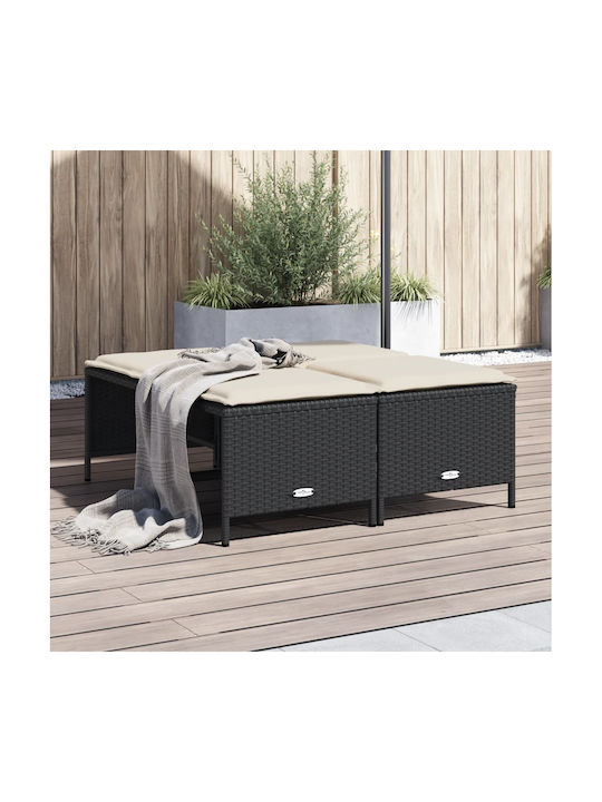 Garden Stool Cube Outdoor Rattan with Cushion Black 4 Pieces 50x48x36.5cm