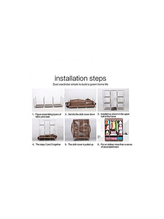 1014 Fabric Wardrobe with Zipper and Shelves in Red Color 130x45x175cm
