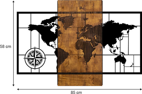Megapap 3D Mixed Art World Map Μαύρο από Ξύλο 85x3x58cm