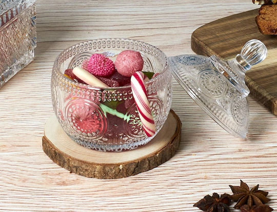 The Home Deco Factory Glass Sweet Jar with Lid Transparent 9x9x12cm
