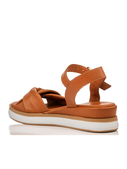 Women's Leather Ankle Strap Platforms Brown