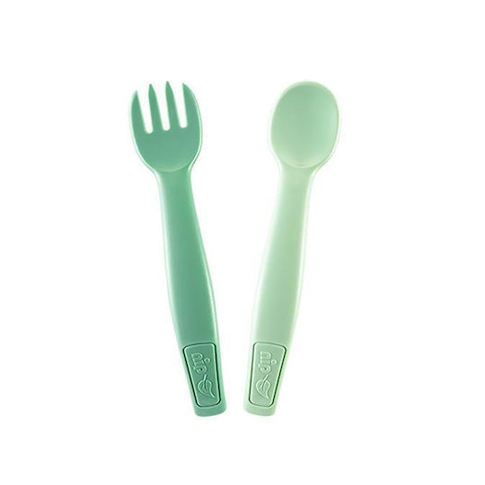 Nip Baby Set with Fork made of Plastic for 9+ months Green 2pcs