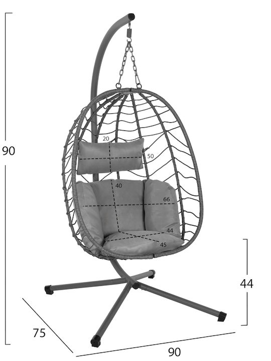 Φωλιά Rattan Μ90xΠ75xΥ190cm Γκρι