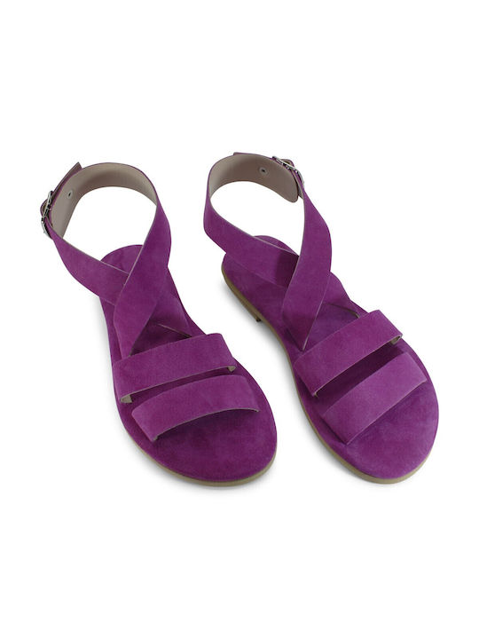 Sandale plate anatomice din piele pentru femei, de culoare magenta