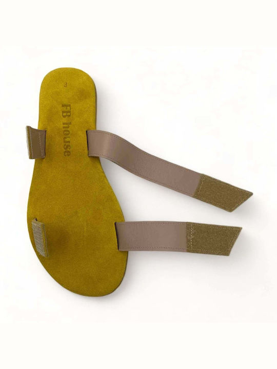 Women's anatomic leather sandal in yellow color