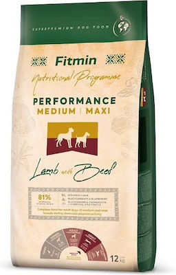 Fitmin Performance 12kg Dry Food for Dogs of Medium & Large Breeds with Meat, Poultry and Salmon