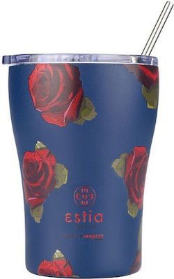 Estia Coffee Mug Save The Aegean Glass Thermos Stainless Steel BPA Free Electric Roses Estia 350ml with Straw