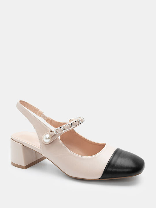 Luigi Pumps mit Riemchen & mittelhoher Absatz Beige