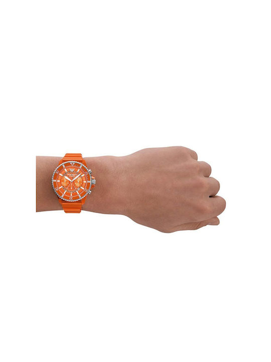 Emporio Armani Uhr Chronograph Batterie mit Orange Kautschukarmband