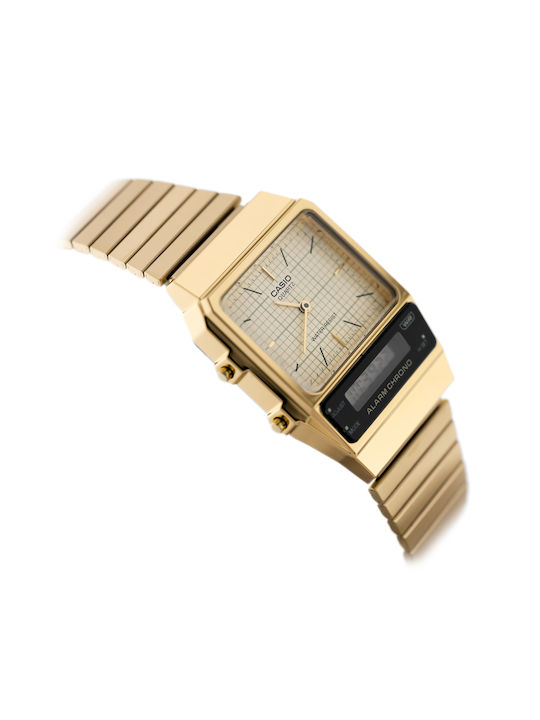 Casio Αναλογικό/Ψηφιακό Ανδρικό Ρολόι 32mm Μπαταρίας με Χρυσό Μεταλλικό Μπρασελέ