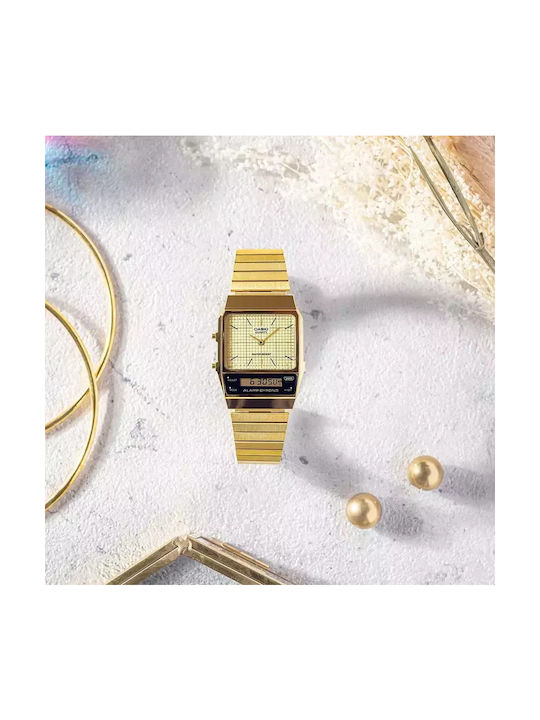 Casio Αναλογικό/Ψηφιακό Ανδρικό Ρολόι 32mm Μπαταρίας με Χρυσό Μεταλλικό Μπρασελέ