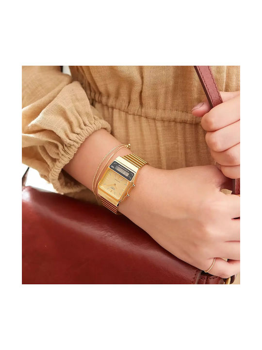 Casio Αναλογικό/Ψηφιακό Ανδρικό Ρολόι 32mm Μπαταρίας με Χρυσό Μεταλλικό Μπρασελέ