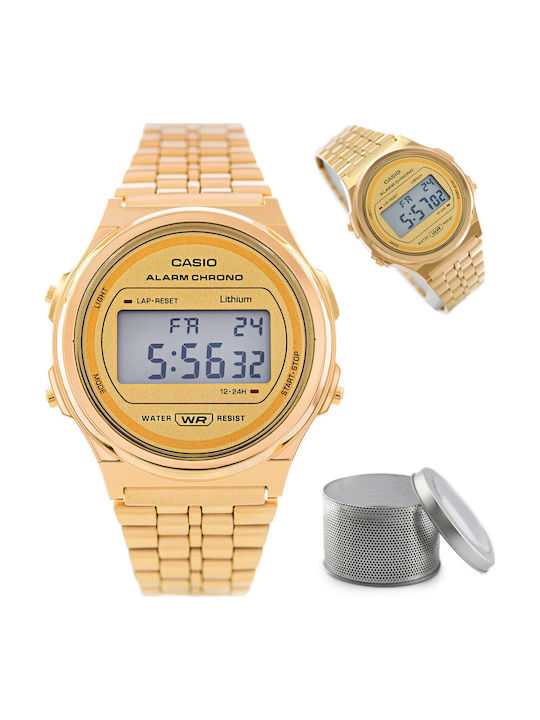 Casio Vintage Iconic Ψηφιακό Γυναικείο Ρολόι 37mm Μπαταρίας με Χρυσό Μεταλλικό Μπρασελέ