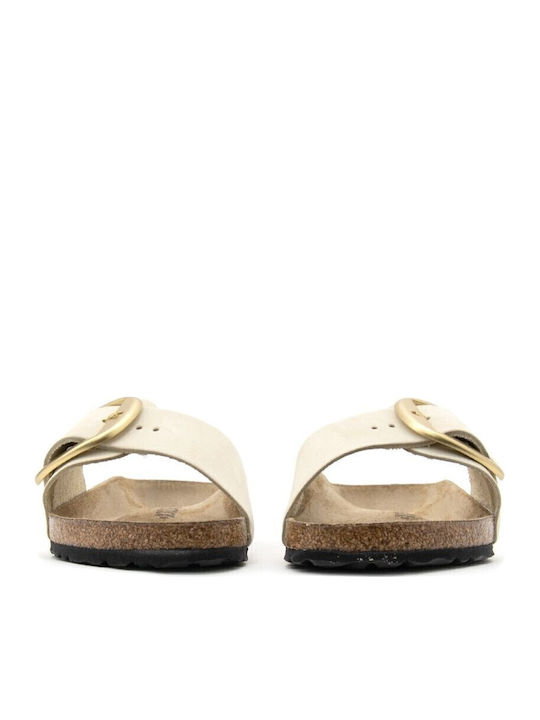 Classic Madrid Big Buckle Leather Women's Flat Sandals Anatomic in Ecru Color Narrow Fit
