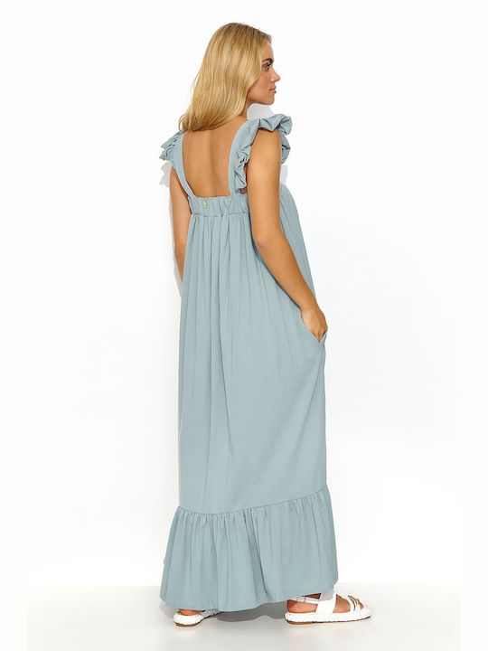 Makadamia Summer Maxi Dress with Ruffle Green