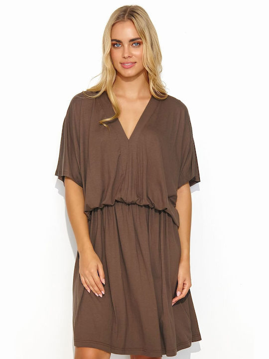 Makadamia Sommer Mini Kleid mit Rüschen Beige