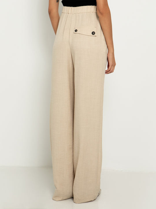 Toi&Moi Women's Fabric Trousers Beige