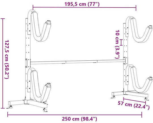 Vidaxl Kajak Lagerregal für 2 Kajaks 250x57x127,5 cm Stahl