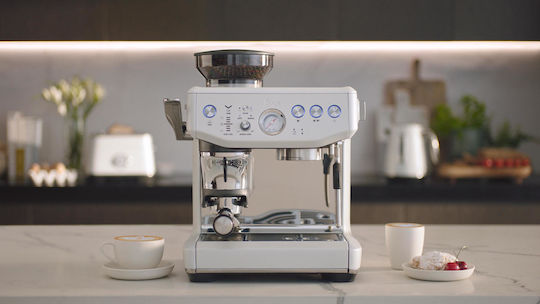Sage Express Αυτόματη Μηχανή Espresso 1850W Πίεσης 15bar με Μύλο Άλεσης Ασημί