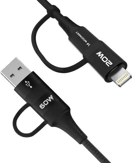 Wozinsky Regular Cablu USB la Type-C / Lightning cu mai multe porturi 4A Negru 1m (HU-5907769308819)
