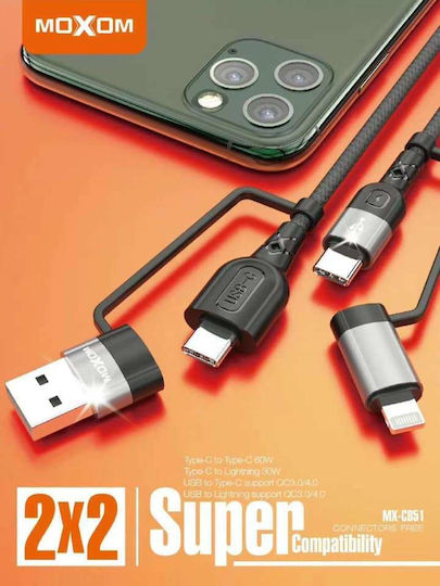 Moxom Regular Cablu USB la Type-C / Lightning cu mai multe porturi 1m (MX-CB51)