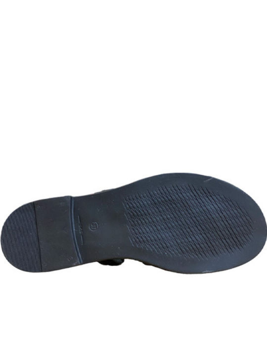Leather Women's Flat Sandals in Black Color