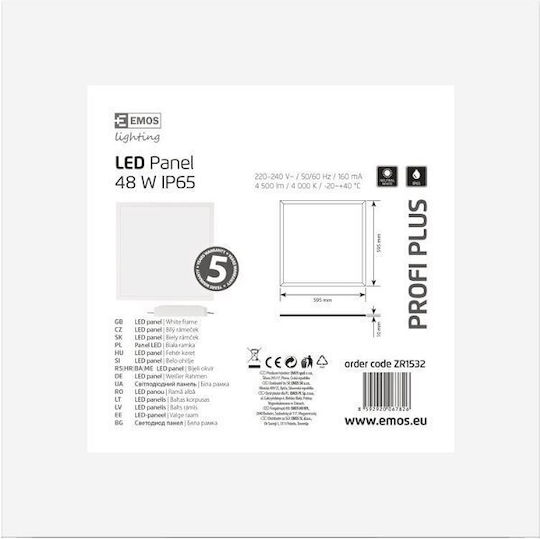 Emos Τετράγωνο LED Panel 48W με Φυσικό Λευκό Φως 60x60εκ.