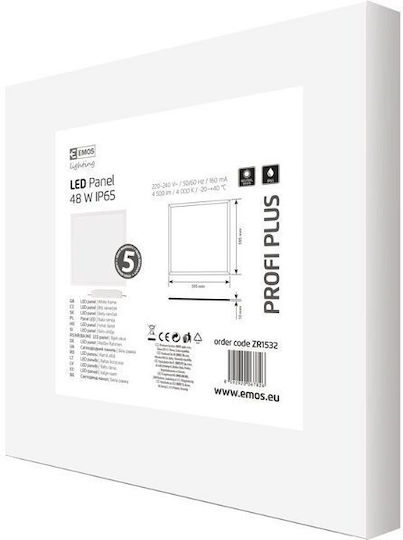 Emos Τετράγωνο LED Panel 48W με Φυσικό Λευκό Φως 60x60εκ.