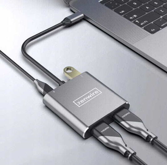Zenwire Μετατροπέας USB-C male σε HDMI 2x female Γκρι 1τμχ 1022000745