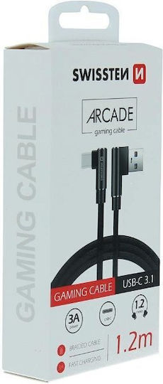 Swissten Textile USB 2.0 Cable USB-C male - USB-A Μαύρο 1.2m