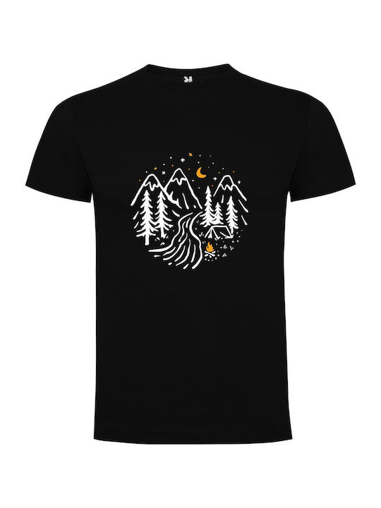 iLovePrints Nighttime Mountain Campscape T-shirt Black