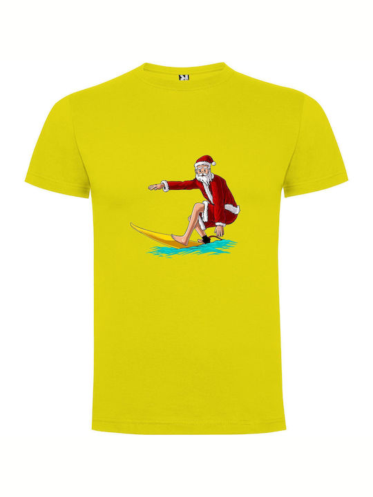 iLovePrints Surfing Santa Fun T-shirt Gelb