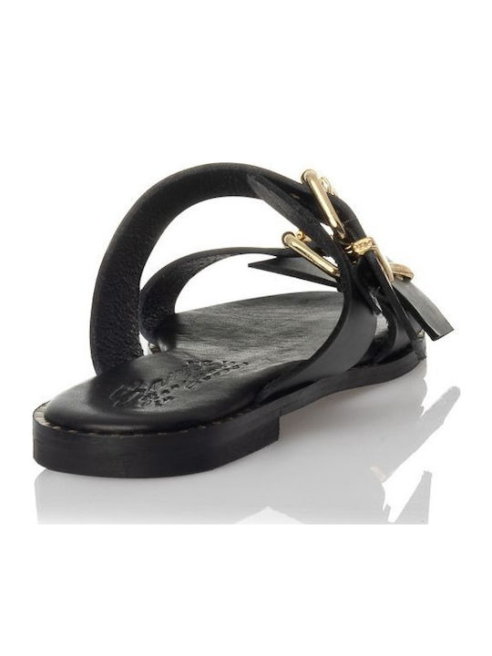 Leder Flache Sandalen für Damen in Schwarz Farbe